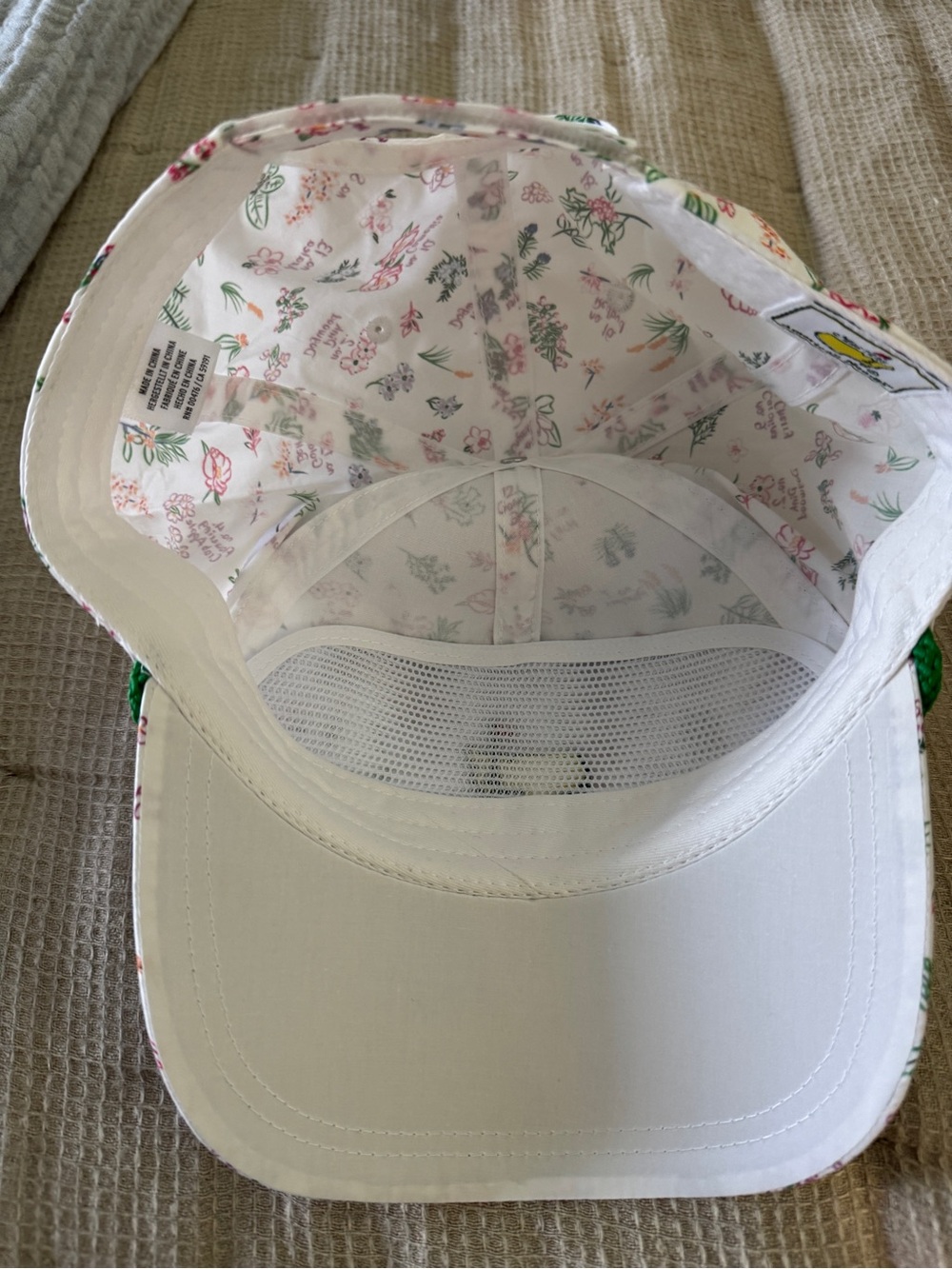 Masters Floral Print Rope-Trim Cap in White with Green and Yellow - Picture 3 of 3